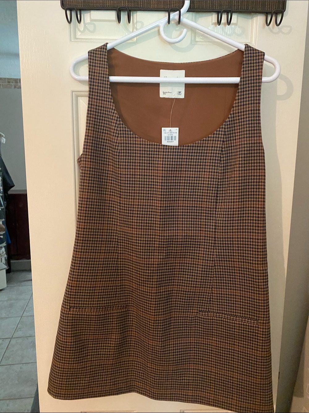 Abercrombie & Fitch Houndstooth Pocket Mini Dress Brown & Black Medium NWT